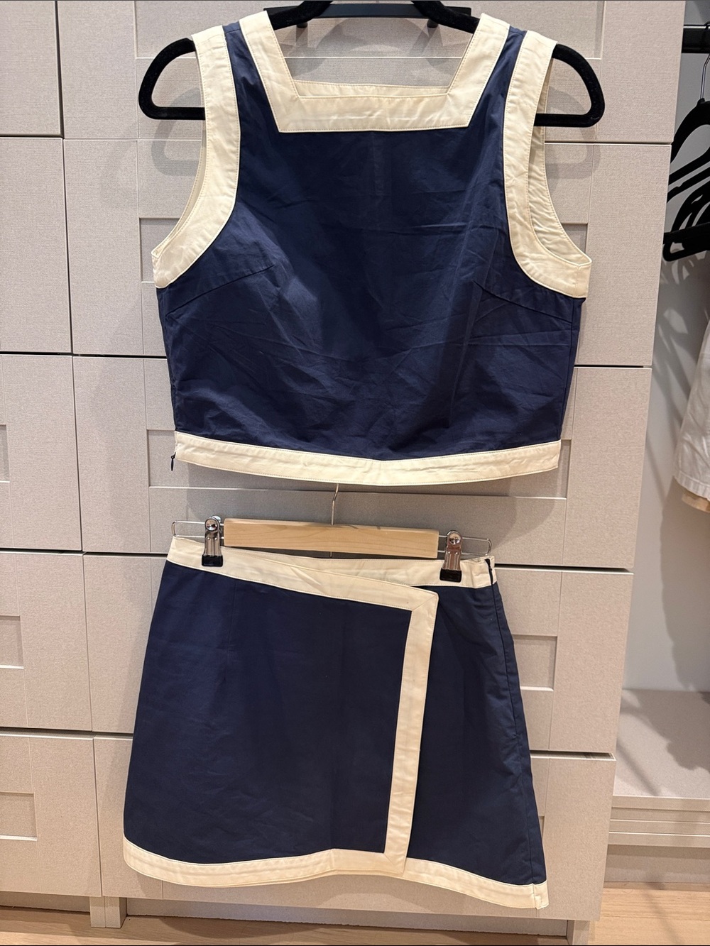 Commense Navy and Cream Contrast Trim Two-Piece Mini Set